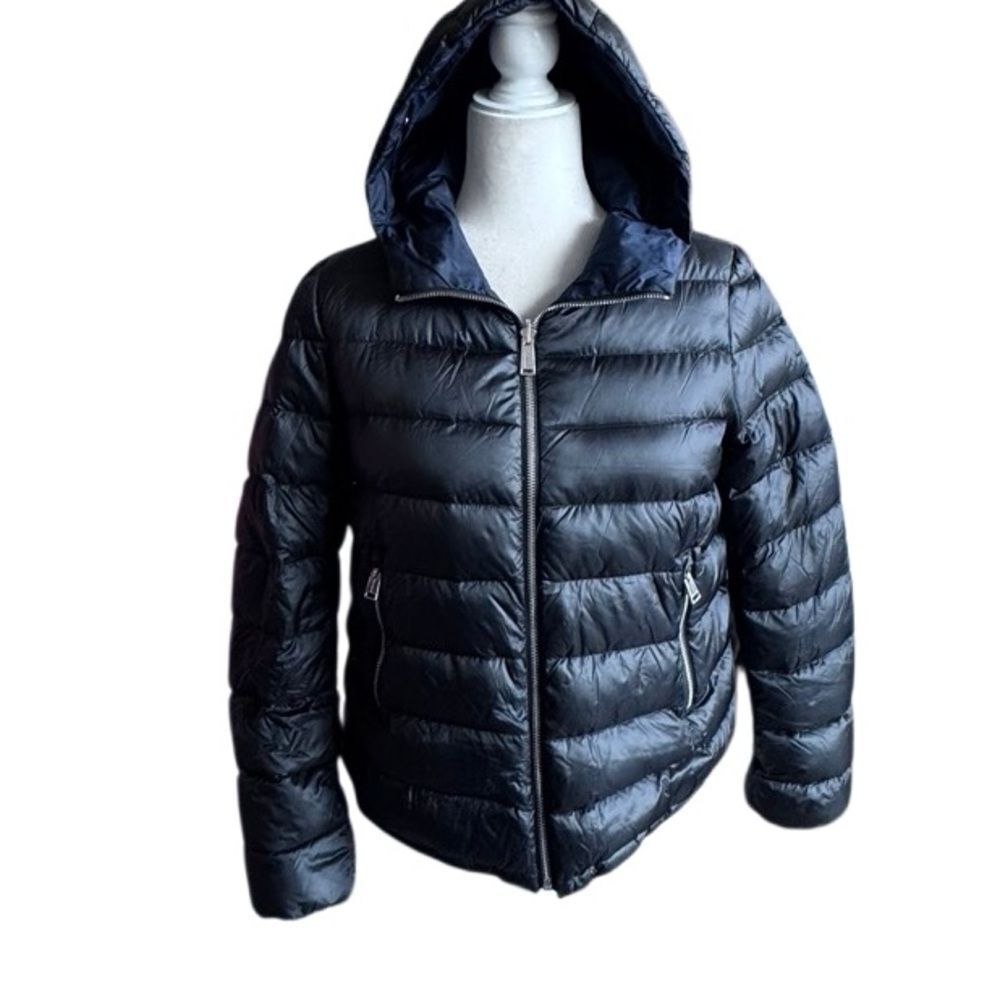 ADD Down Puffer Jacket Black Reversible Hood SZ 0